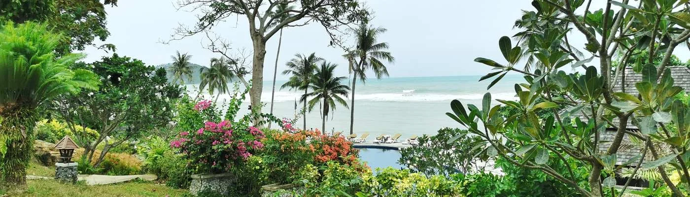Tropischer Garten mit Meerblick in Thailand